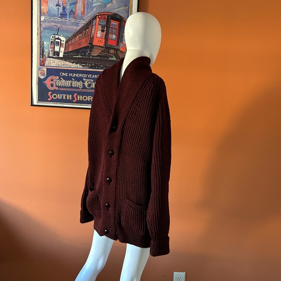 PETER CHRISTIAN burgundy 100% British wool men’s cardigan sweater - Picture 4 of 10